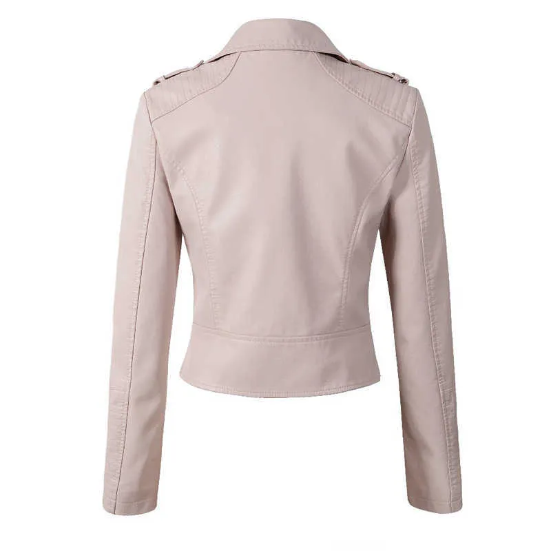 LY VAREY LIN PU женская кожаная куртка поворотный воротник розовый из искусственного мягкого пальто Slim Lady повседневная черная верхняя одежда 210526