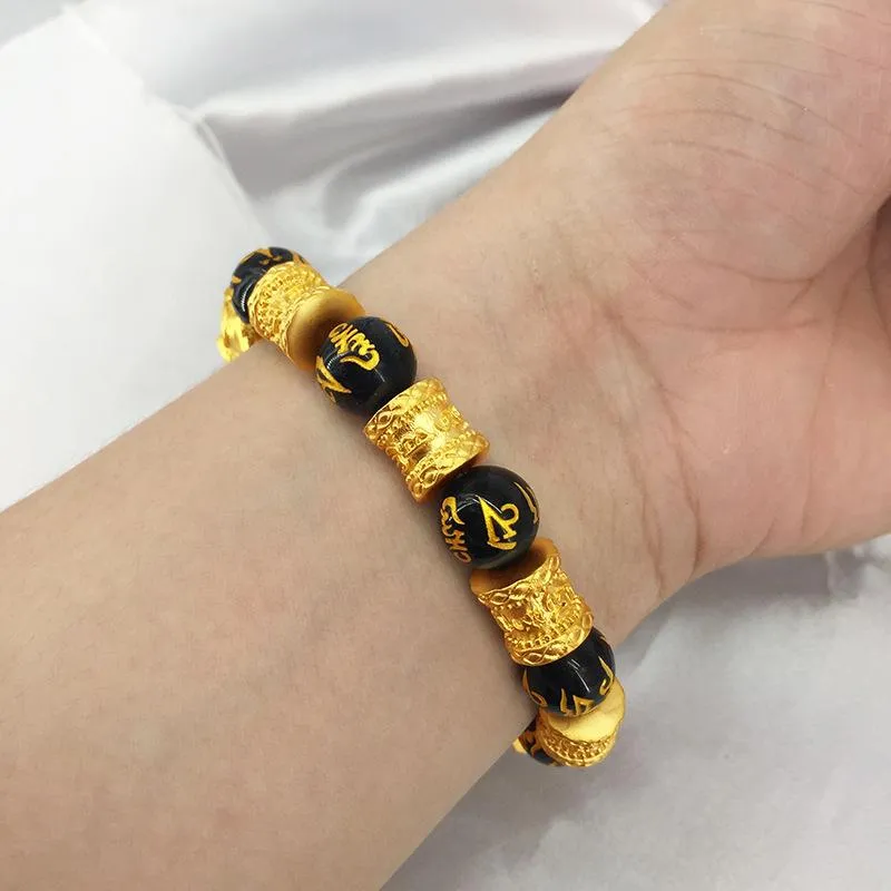 Charm Bracelets Gold Bracelet Imitation Vietnam Shakin Six-character Mantra Beaded Sand Good Luck Chinese Double Pixiu Jewelry335w