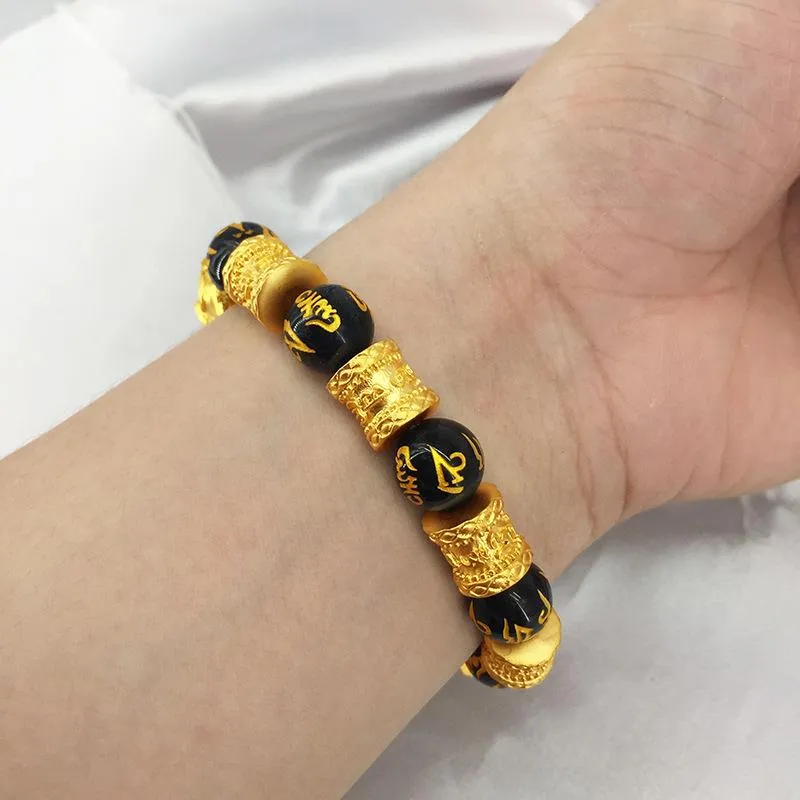 Urok bransolety złota bransoletka naśladowanie Wietnam Shakin sześć znaków mantra z koralikami piasek powodzenia chińskie biżuteria podwójna pixiu335w