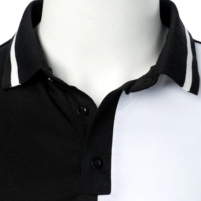 Polo a contrasto in bianco e nero da uomo manica lunga casual t-shirt da uomo slim traspirante polo para hombre patchwork colorblock 210524