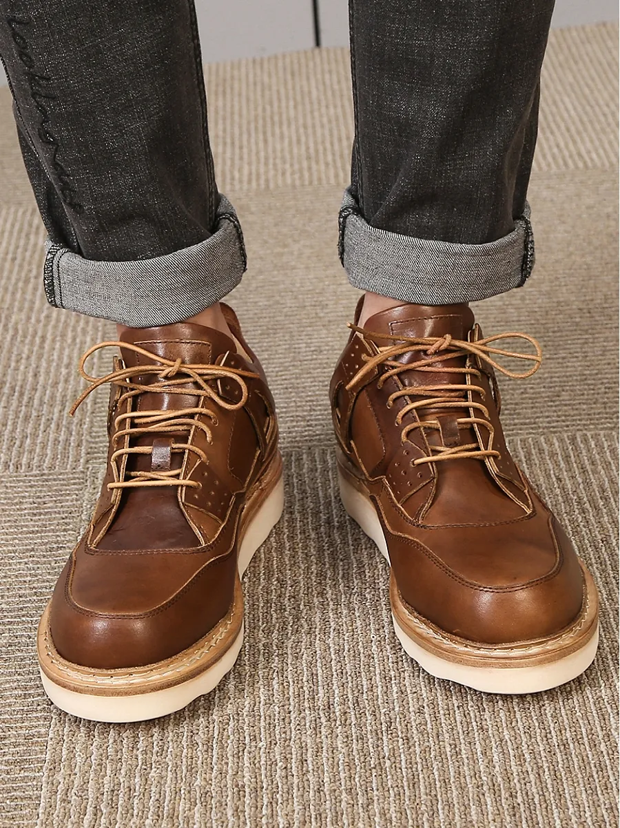 Angleterre Style rétro marron chaussures décontractées en cuir véritable chaussures pour hommes haut bout rond chaussures de travail