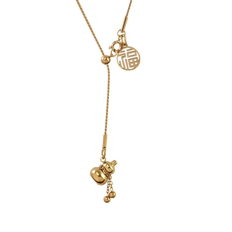 Anhänger Halsketten Hulu Titanium Stahl Halskette mit 18 Karat Gold Pull-Out Colarbone Kette Quastenbuch für Frauen254i