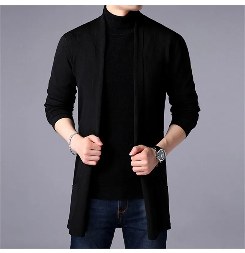 2019 Spring New Mens Sweater Solid Color Bottoming Shirt Korean Long-sleeved Shirt Mens Slim Long Cardigan Sweater Knitted
