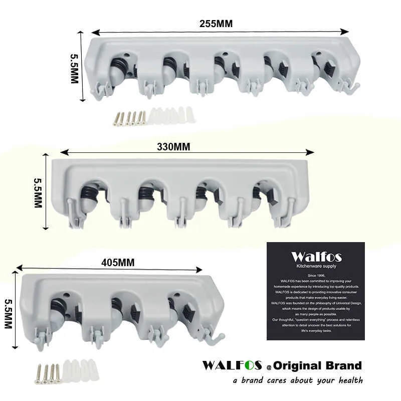 WALFOS Plastic Wall Mounted Mop Holder Storage Rack Hooks Brush Broom Organizer Hanger Home Bathroom Accessories 210705