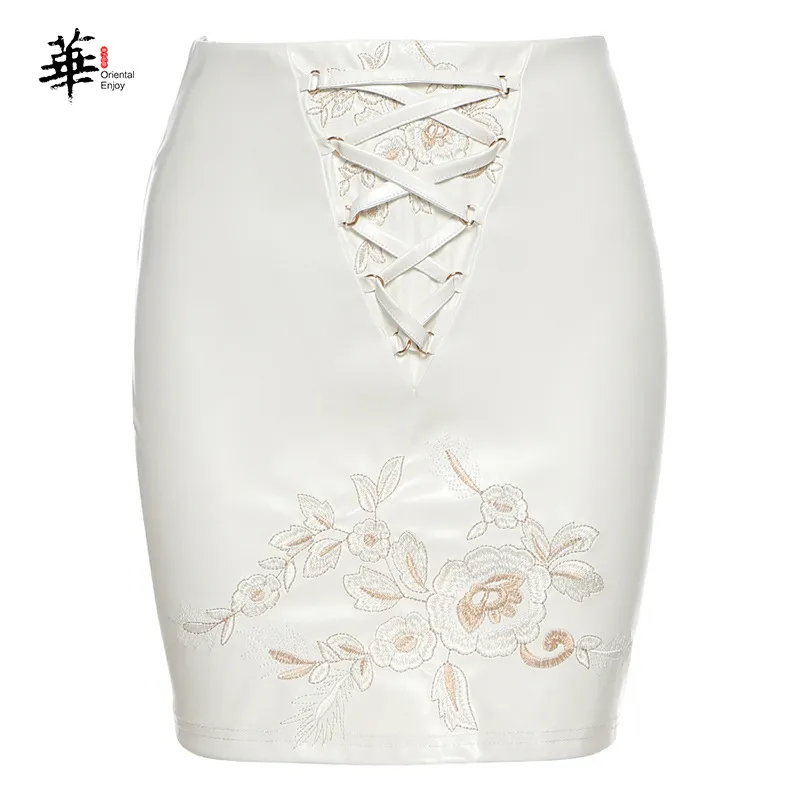 Hög midja blommig kjol kvinnor mode skönhet elegant vit kort sommar kjolar tryckt penna kjol x0428