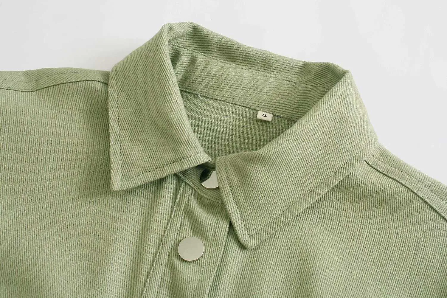 Botão de jaqueta de camisa de algodão verde toppies abaixo do casaco solto mulheres bolsos de manga longa streetwear 211014