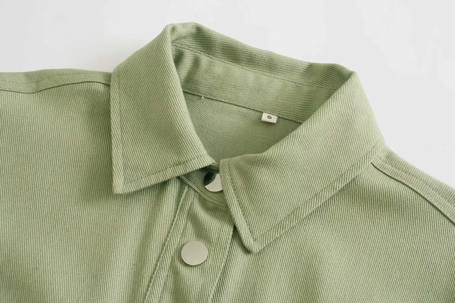 Toppies Green Cotton Shirt Jacket Button Down Loose Coat Women Long Sleeve Pockets Streetwear 211014