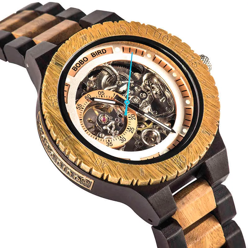 Personalized Customiz Watch Men BOBO BIRD Wood Automatic Watches Relogio Masculino OEM Anniversary Gifts for Him Free Engraving 210329