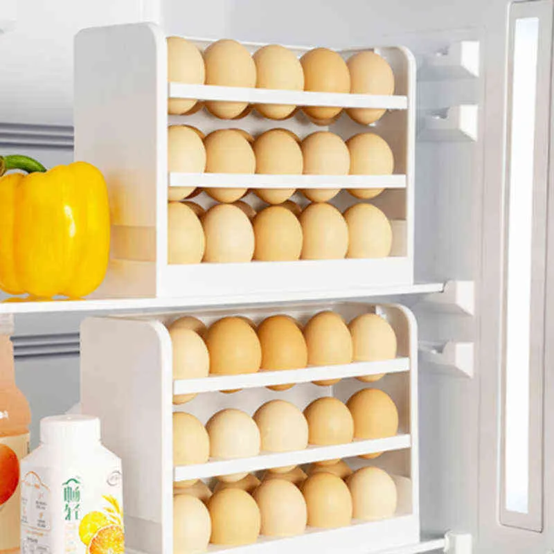 Hushållsflip ägglåda kylskåp lagring kök rack verktyg för mat håll färsk 211112