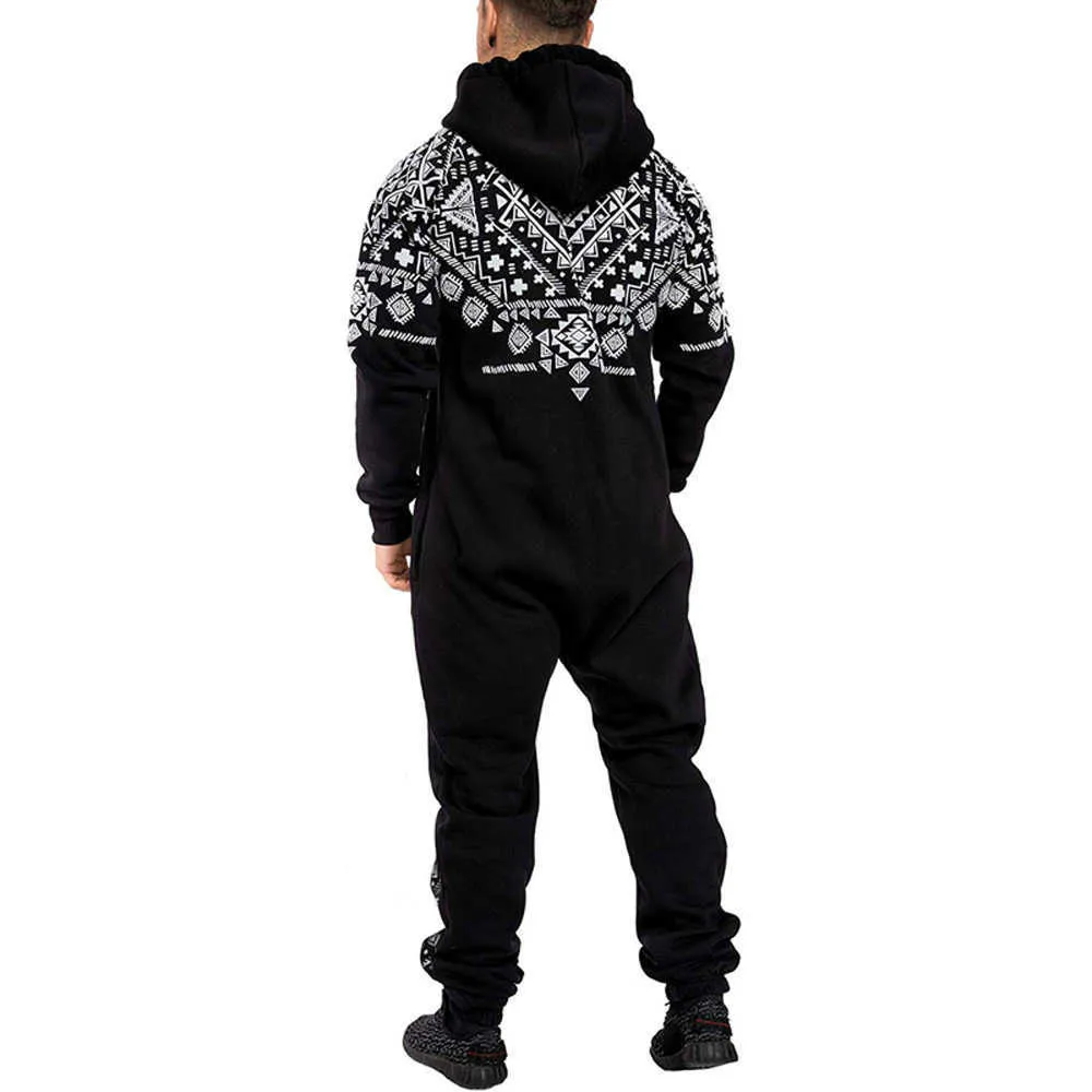 Herfst Mannen Sets Mode Dubbele Zipper Fleece Mannelijke Jumpsuit Tide Cool Hip Hop Printing Trainingspak Mannen Joggen Hooded Suit X0610