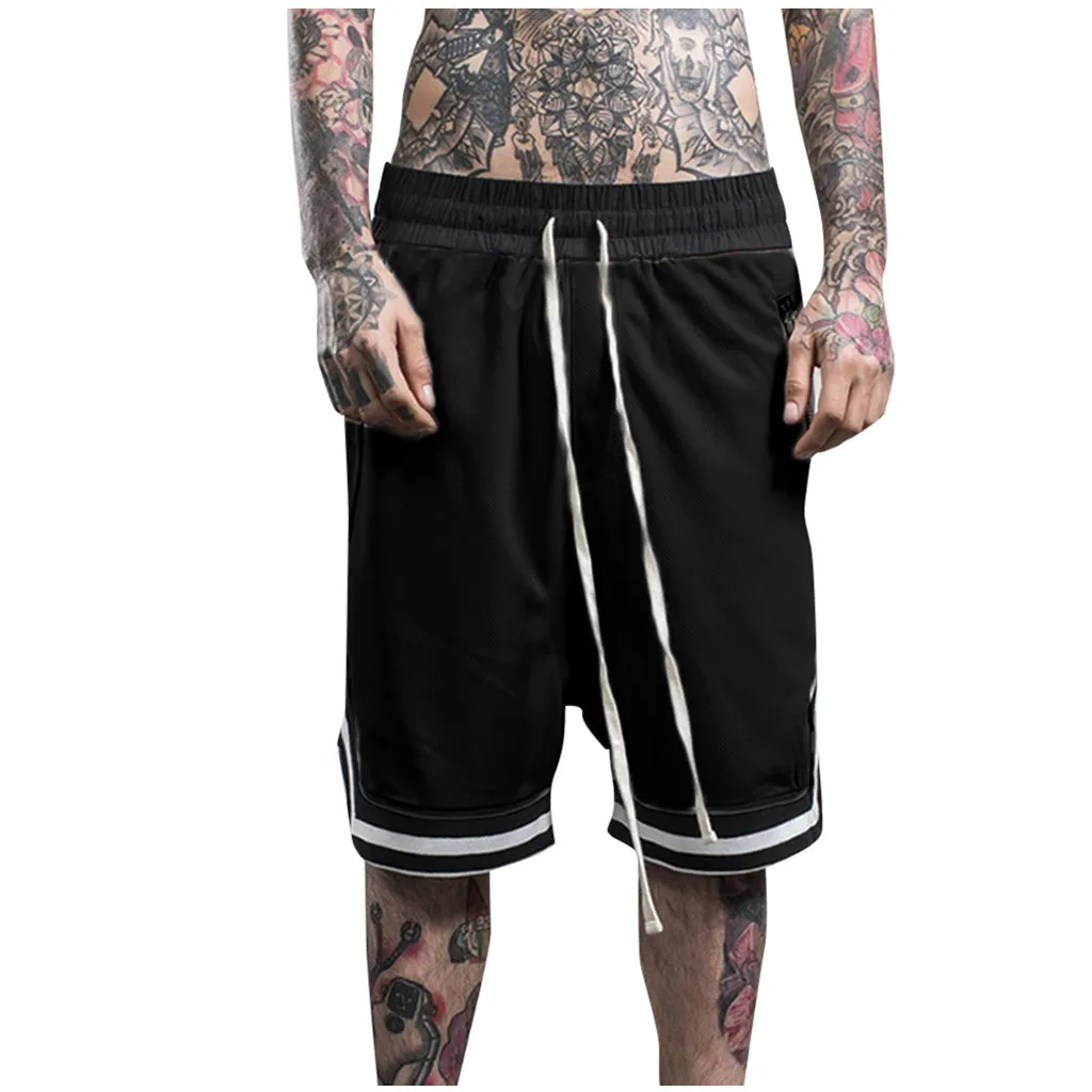 Fashionable Men's Basketball Shorts Elastic Rope Stretch Mesh Pocket Casual Plain Sports Solid Color Sweatpants