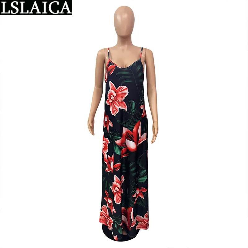 Loose Sling Long Dress Floor-Length Backless Dresses for Women Casual Fashion Sale Floral Printing Vestido De Mujer 210515