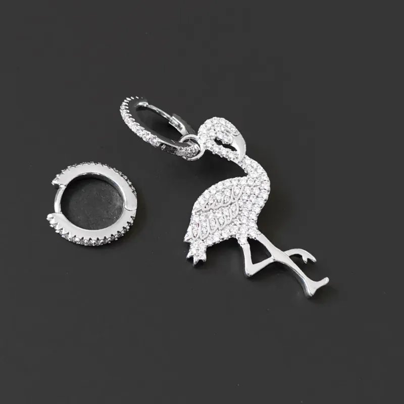 Stud DINI S925 Sterling Silver Rosa Diamante Flamingo Brincos Assimétricos Senhoras Moda Clássico Personalidade Tendência Jewelry314H