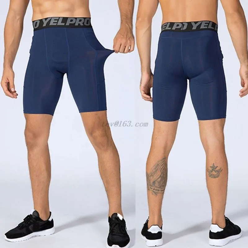 Pantaloncini a compressione taglie forti da uomo i 2 tasche laterali Leggings sportivi ad asciugatura rapida Lettere ultra larghe Cinturino Baselayer Runnin 210324