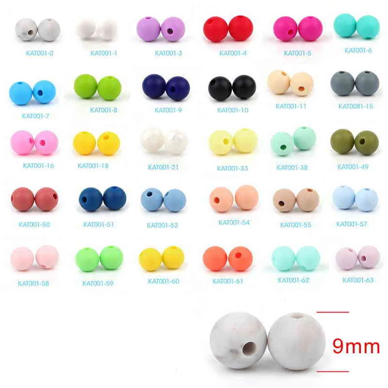 bébé dentition perles de silicone 9mm 12mm 15mm 19mmBPA gratuit alimentaire perle collier de dentition accessoires jouets pour bébés 211106