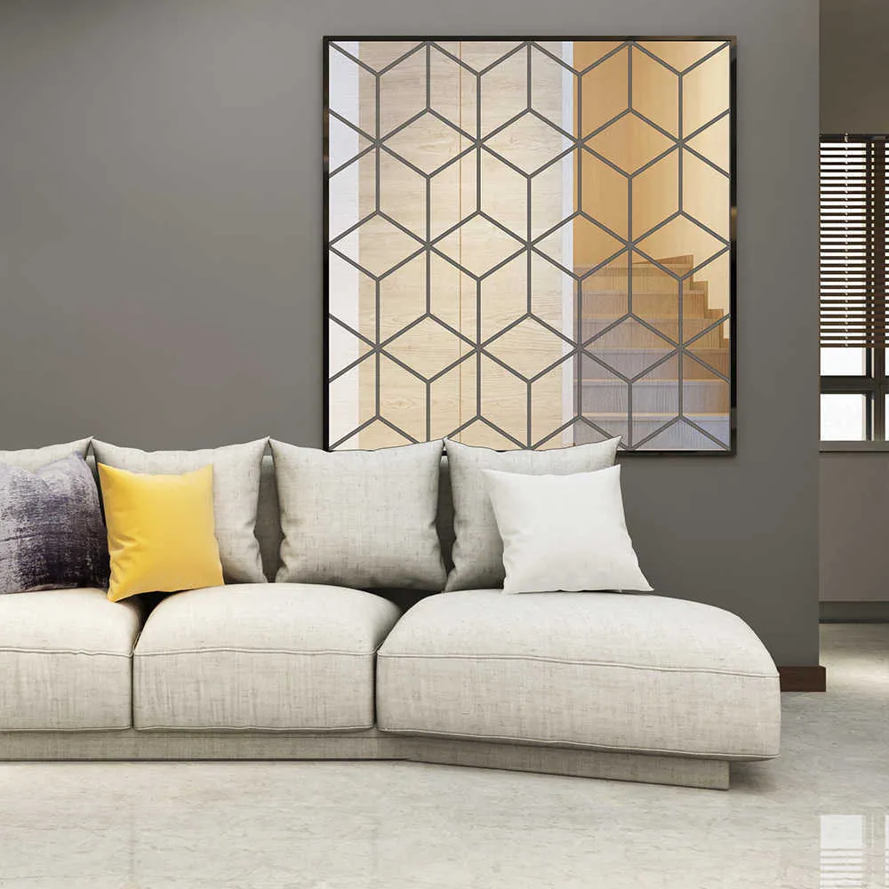 3D Mirror Wall Sticker DIY Diamonds Triangles Acrylic Wall Stickers for Kids Room Living Room Home Decor adesivo de parede 210705