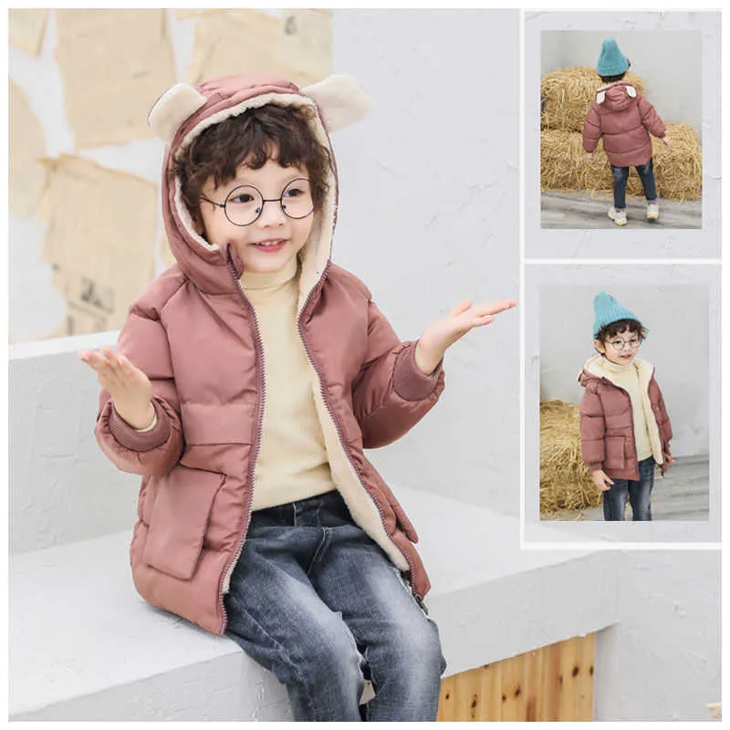 baby Girls Outerwear hoodies Winter Boys Cotton Thick Down Coats For Children Casual Warm Hooded Jackets Kids Clothes 210916
