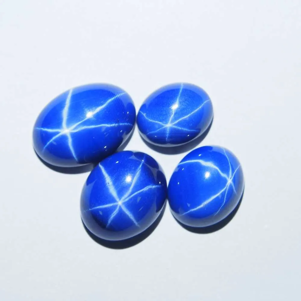 7.5 carats bleu saphir étoilé 10*14 mm 2 piècesovale Flatback Cabochon pierre gemme bleu étoile rubis saphir pour la fabrication de bagues H1015