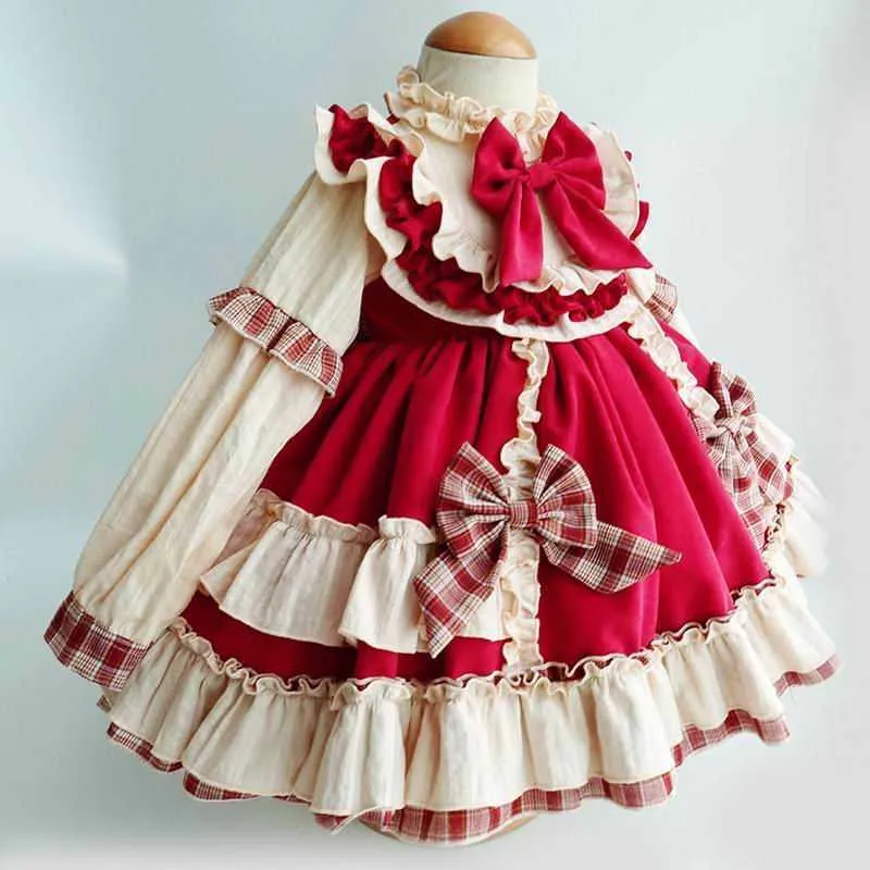 Baby Girls Party Robes Enfants Lolita pour Big Bow Manches longues Princesse Vêtements E20002 210610