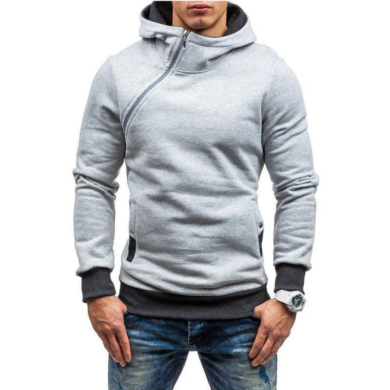 Hooded man multicolor pullover diagonal dragkedja hoodies höst vinter träning casual jackor hoody sweatshirts 3xl 210813