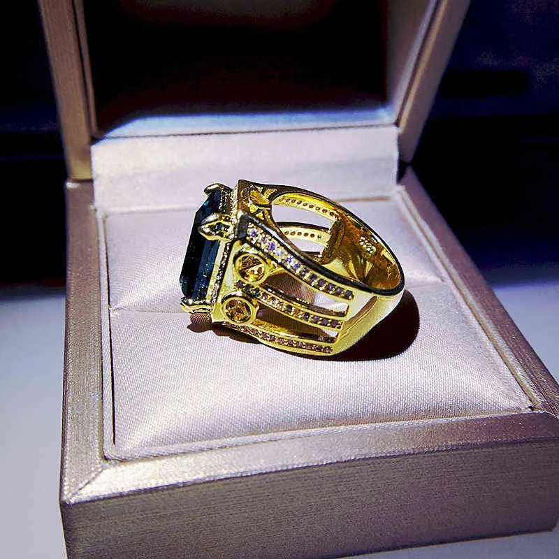 14K żółty złoty kolor Naturalny szafirowy pierścionek biżuterii dla mężczyzn Kobiety Fine Anillos de Wedding Bizuteria 14 K Pure Creaza 211217806488