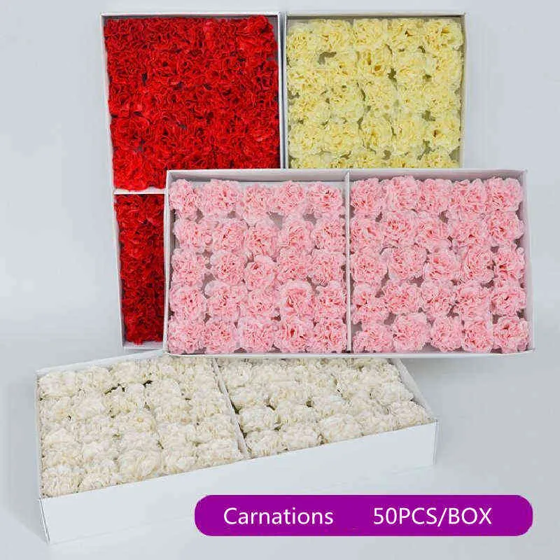 Geschenke für Frauen 50 Stück 6 cm künstliche Blumen Nelken Seifenblütenkopf Ewiger Blumenstrauß Valentinstag Muttertag DIY Blumenstraußmaterialien