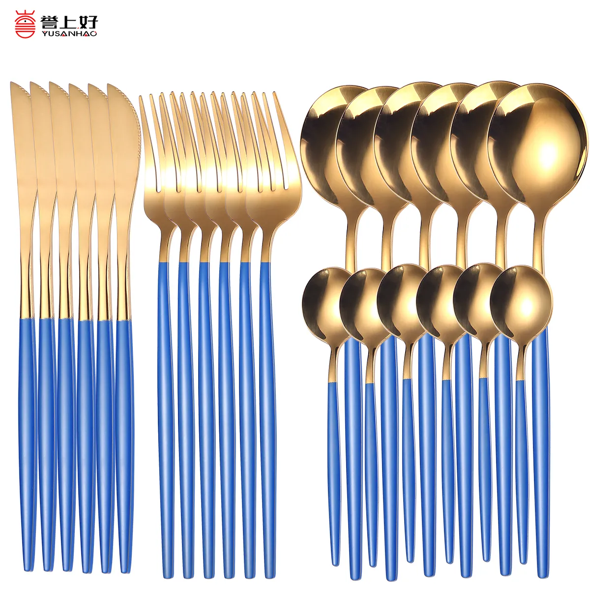 18/10 Gold Dinnerware Stainless Steel Tableware Knife Fork Spoon Flatware Dishwasher Safe Cutlery Set Gift Box 210317