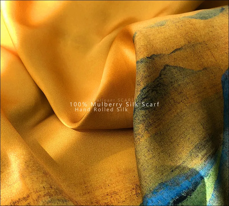 Turuncu renk eşarpları retro güzellik dut ipek fular kare eşarp sonbahar tarzı batı moda soyut ipek fular shawl3412