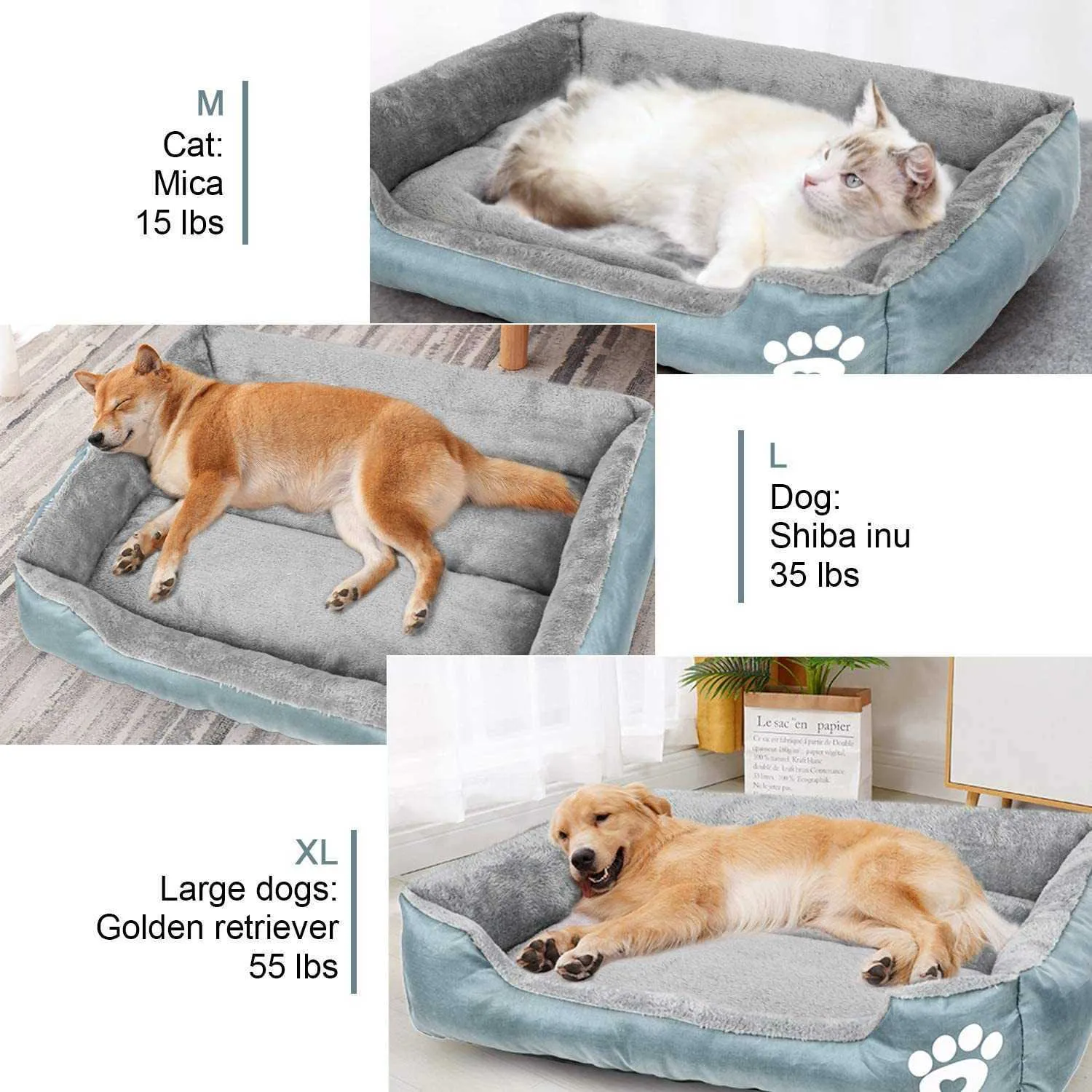 XXL Pet Dog Cama Sofá Macio Cesta Lavável Outono Inverno Quente Almofada de Pelúcia Camas Impermeáveis para Grandes 211021297O