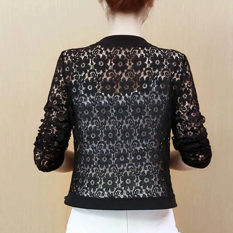 여성 재킷 긴 소매 블랙 중공 레이스 패션의 코트와 의류 B239 210818