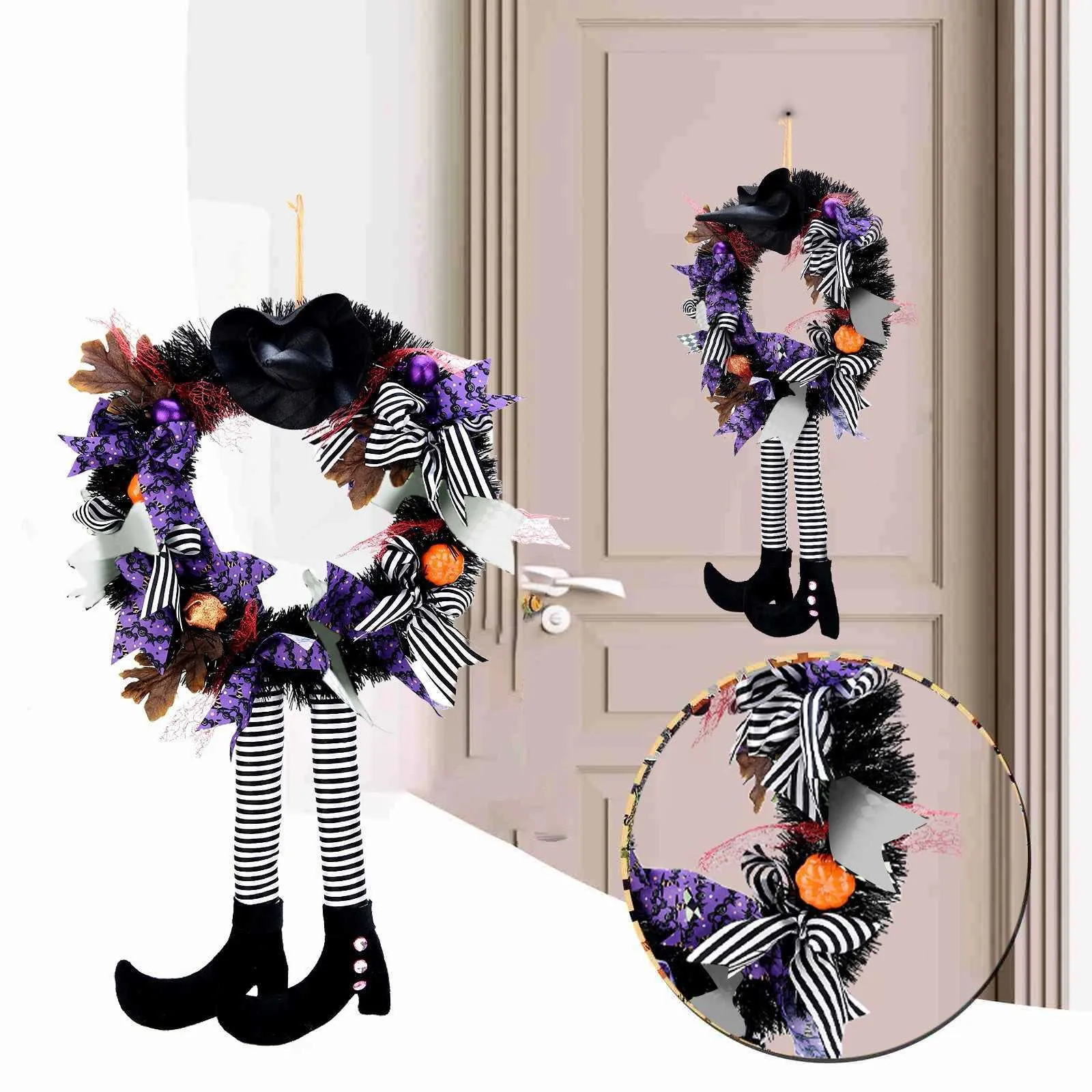 Halloween kransdörr hängande dekoration halloween häxhatt ben pumpa dörr krans Happy Halloween Party Home Party Supplies Q086575644