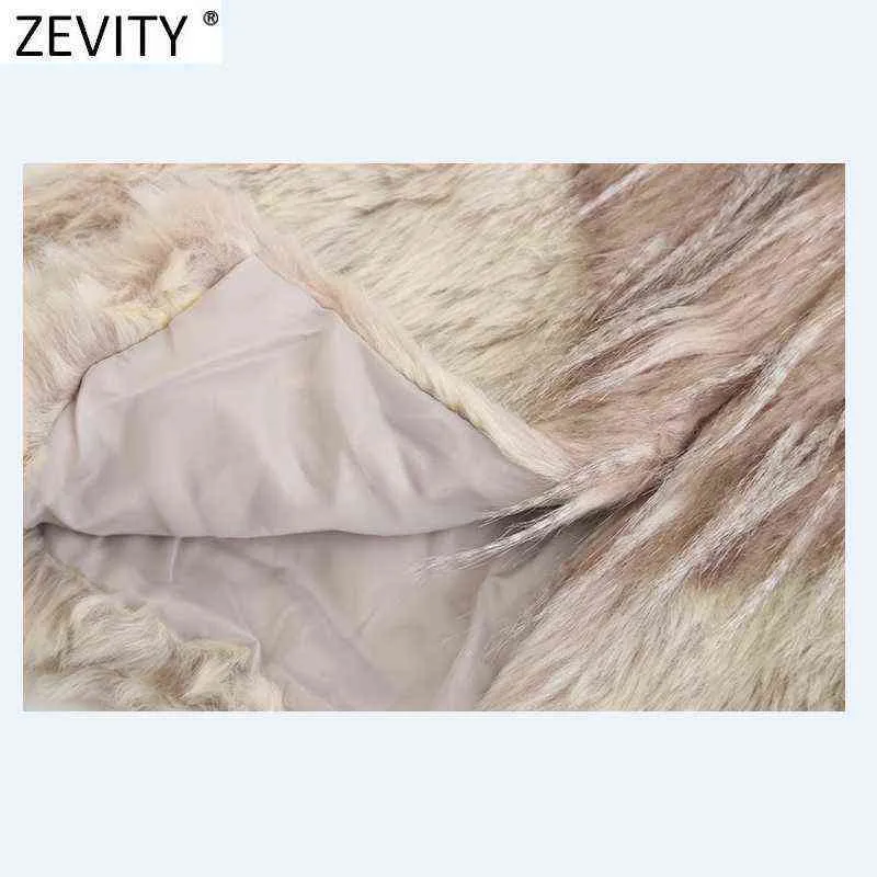 Zevity Women Fashion Sleeveless Color Matching Faux Fur Patchwork Vest Jacket Ladies Casual WaistCoat Chic Outwear Tops CT743 211123