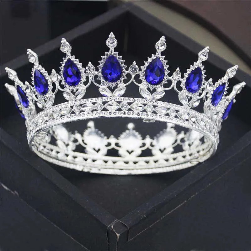 Teardrop Rhinestone Circle Princess Round Metal Crown Queen King Birthday Cake Tiaras Hair Jewelry Party Wedding Head Ornaments X0625