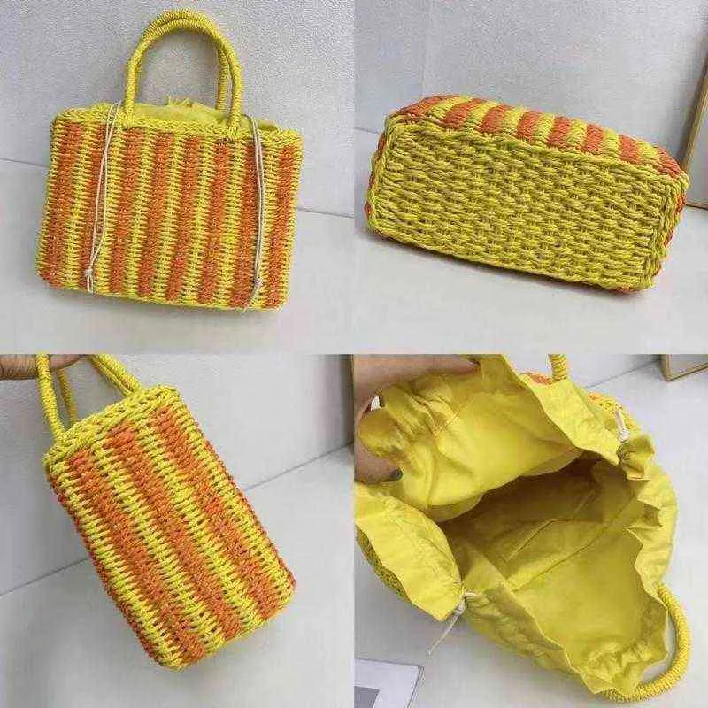 Winkelen Tassen Bohemen Rotan Geweven Handtassen Voor Vrouwen Gestreepte Tote Trekkoord Topgreep Dames Zomer Hand Straw Strand Draagbare 220301