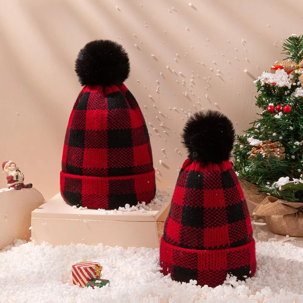 New Winter Knitted Hat Lovely Pom Pom Wool Ball Parent-child Woolen Cap Kids Casual Warm Pompoms Hat Cute Party Hats