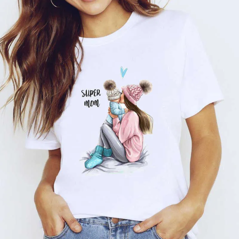 T-Shirts Top für Frauen Cartoon 90er Jahre Love Sweet Cute Mama Mom Love Kleidung Print Lady Graphic T-Shirt Damen Female Tee T-Shirt X0527