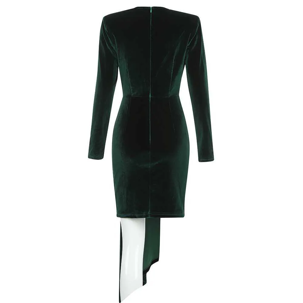 ocstrade 섹시한 깊은 V 넥 바디 콘 드레스 패션 여성 가을 ​​긴 소매 녹색 Es 클럽 나이트 파티 210527
