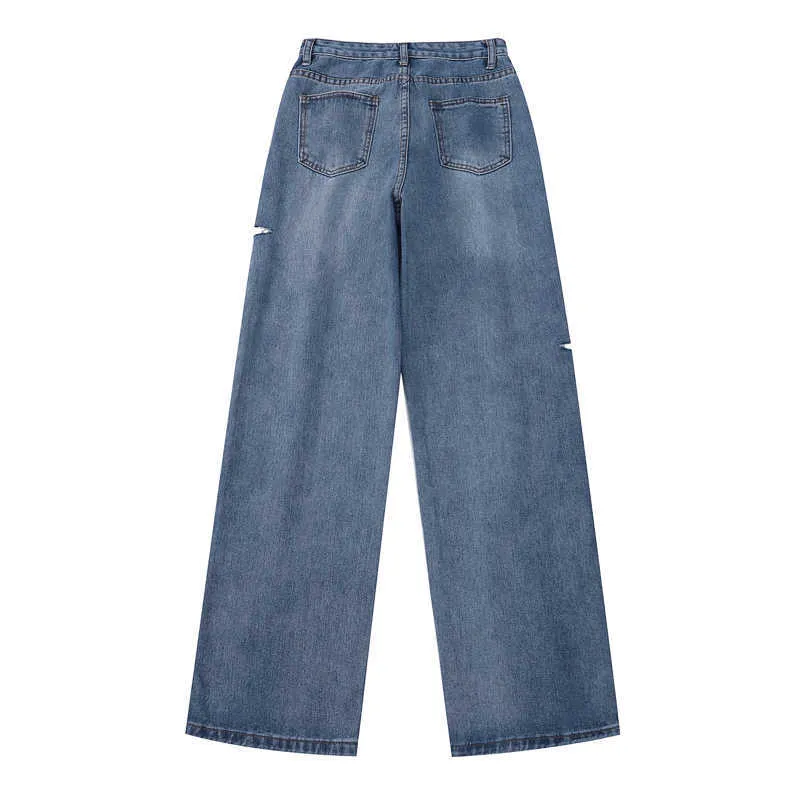 Nbpm Jeans strappati alla moda coreana le donne Jeans larghi Donna Vita alta Streetwear Ragazze Pantaloni a gamba larga in denim Pantaloni 210529