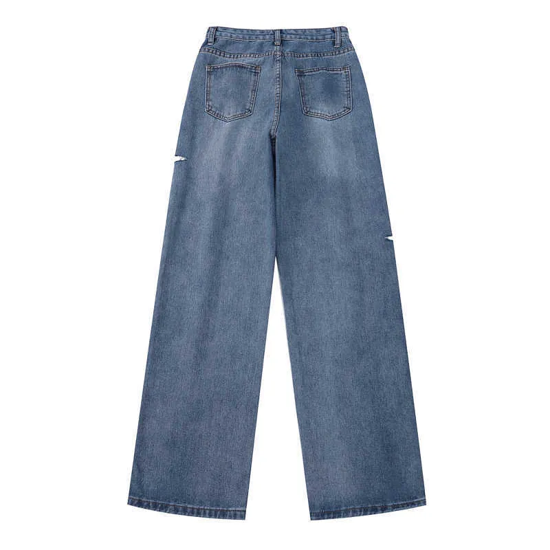 Nbpm koreaanse mode gescheurde jeans voor vrouwen baggy jeans vrouw hoge taille streetwear meisjes wijd been denim broek broek 210529