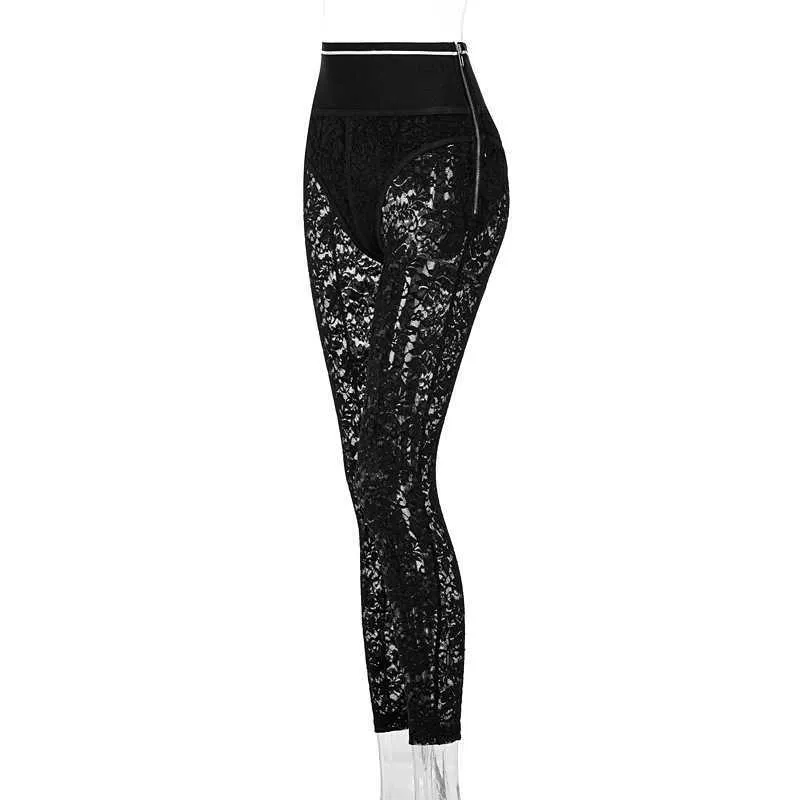 Pantaloni da donna in pizzo Designer Letter Printing Sexy Leggings scava fuori Cerniera laterale Pantaloni lunghi a vita alta di nuova moda