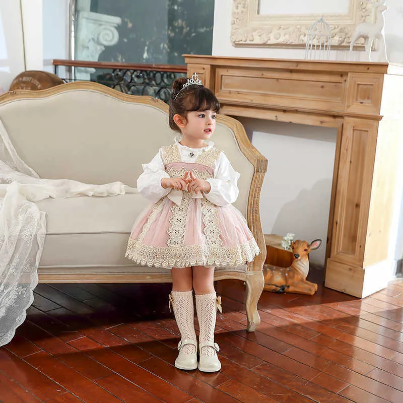 CEKCYA Baby Girls Spanish Dress Toddler Turkiet Vintage Princess för Tjej Kids Lolita Ball Gown Födelsedagsfest Frocks 210615