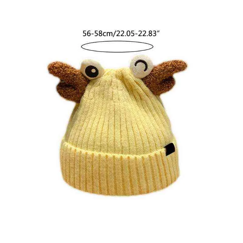 573B Versione coreana Occhi grandi Corna di cervo Cappello lavorato a maglia Beanie Cappello invernale uomo Donna Y21111