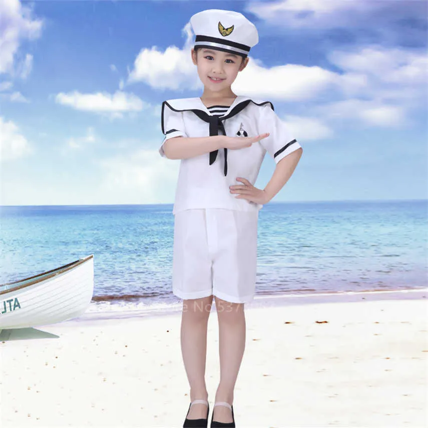 Barn Sailor Uniform Officer Cosplay Chorus Anime Skola Halloween Kostym för barn Baby Girl Boy Klänning Fancy Carnival Party Q0910