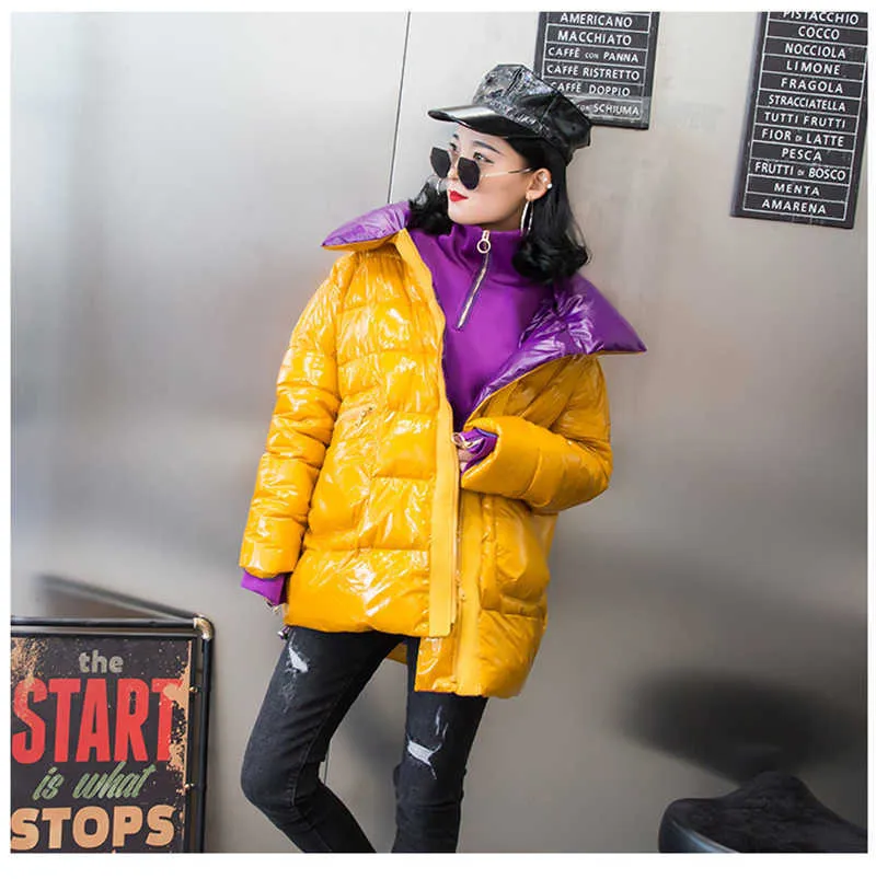 Manteau d'hiver surdimensionné pour femmes, chaud, imperméable, brillant, Parka, grande taille, Harajuku, doudoune longue, 210531