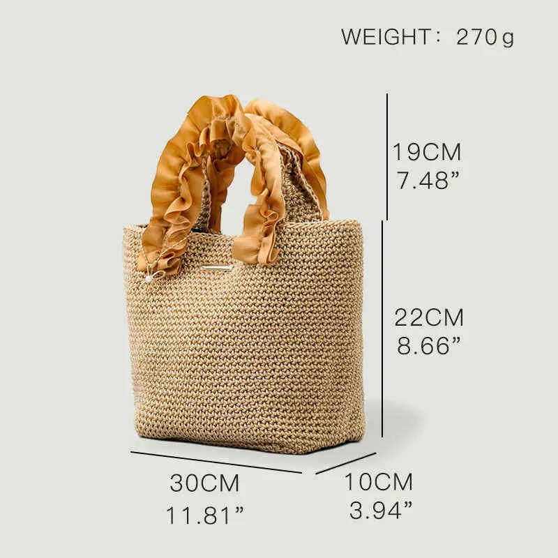 Sacs à provisions Mabula froncé Design sac à main en paille fait à la main pour la plage été haut poignée sacs à main de voyage Eco Shopper sac 220303