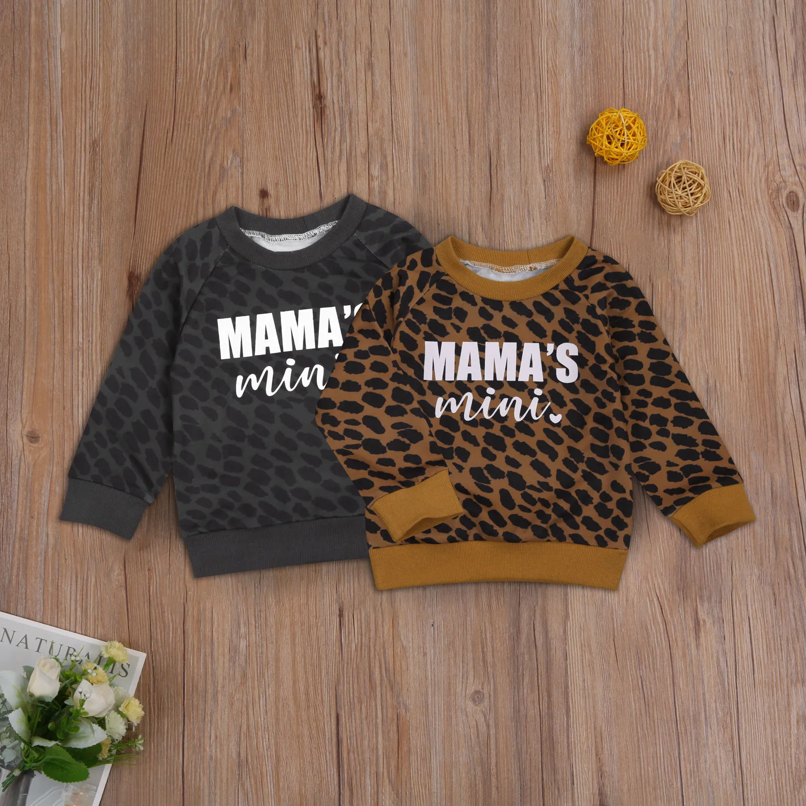 0-3Y Autunno Inverno Bambino Del Bambino Del Capretto Delle Ragazze Dei Ragazzi Leopardo Felpe Manica Lunga Lettera MAMA'S MINI Vestiti Casuali 210515