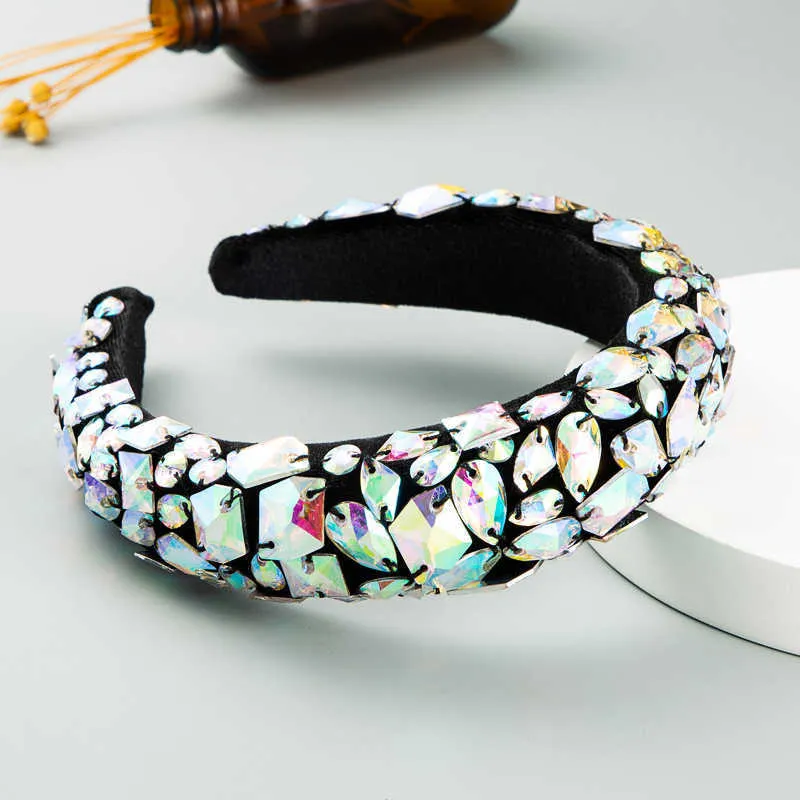 Luxuriöses, barockes, glitzerndes, gepolstertes Strass-Stirnband, buntes Glaskristall, verziert, breite Kopfbedeckung, Haarband, Haarschmuck, X0722