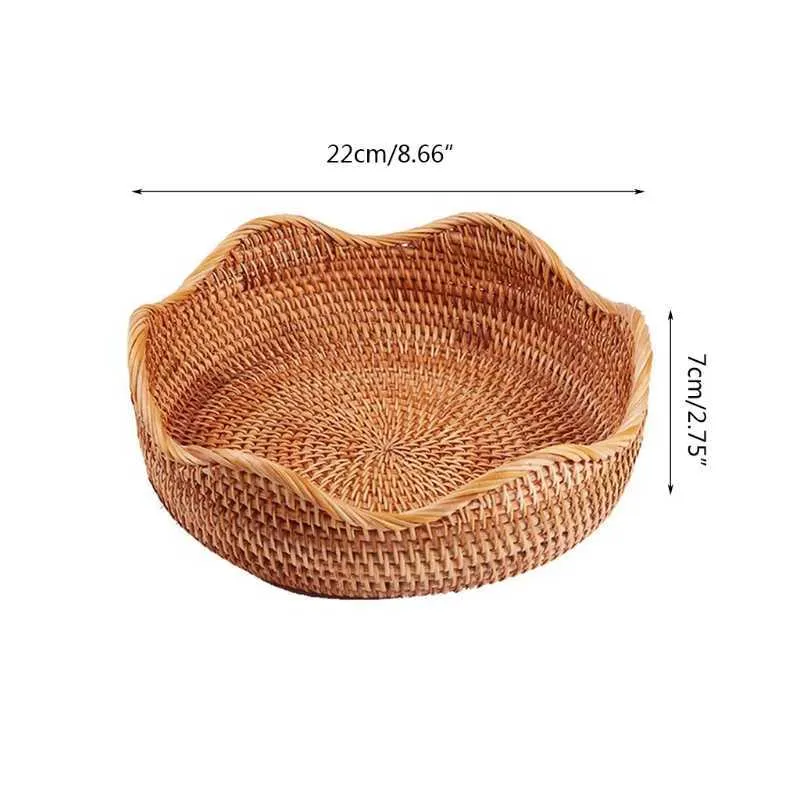 Hadegewebter runder Rattan-Obstkorb aus Korbgeflecht, Essenstablett, Weben, Aufbewahrungshalter, Schüssel für kosmetisches traditionelles Handwerk 210609