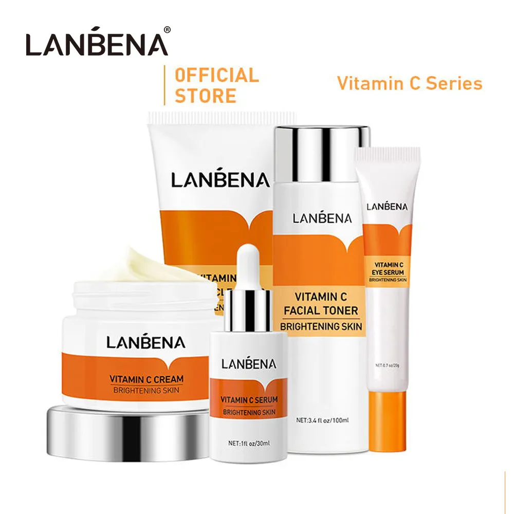 LANBENA Vitamin C Whitening Face Care Set Serum Facial Cream Eye Serum Toner bioaqua VC Essence Cleanser Freckle Whitening 