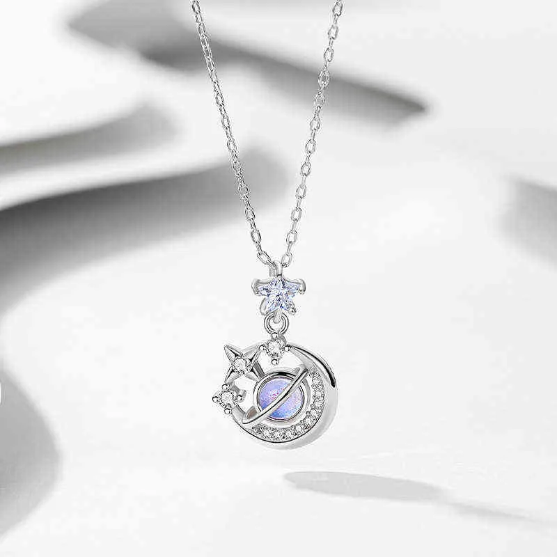 Meibapj Boutique mode S925 collier en argent Sterling pendentif femme étoile lune cadeau saint valentin bijoux